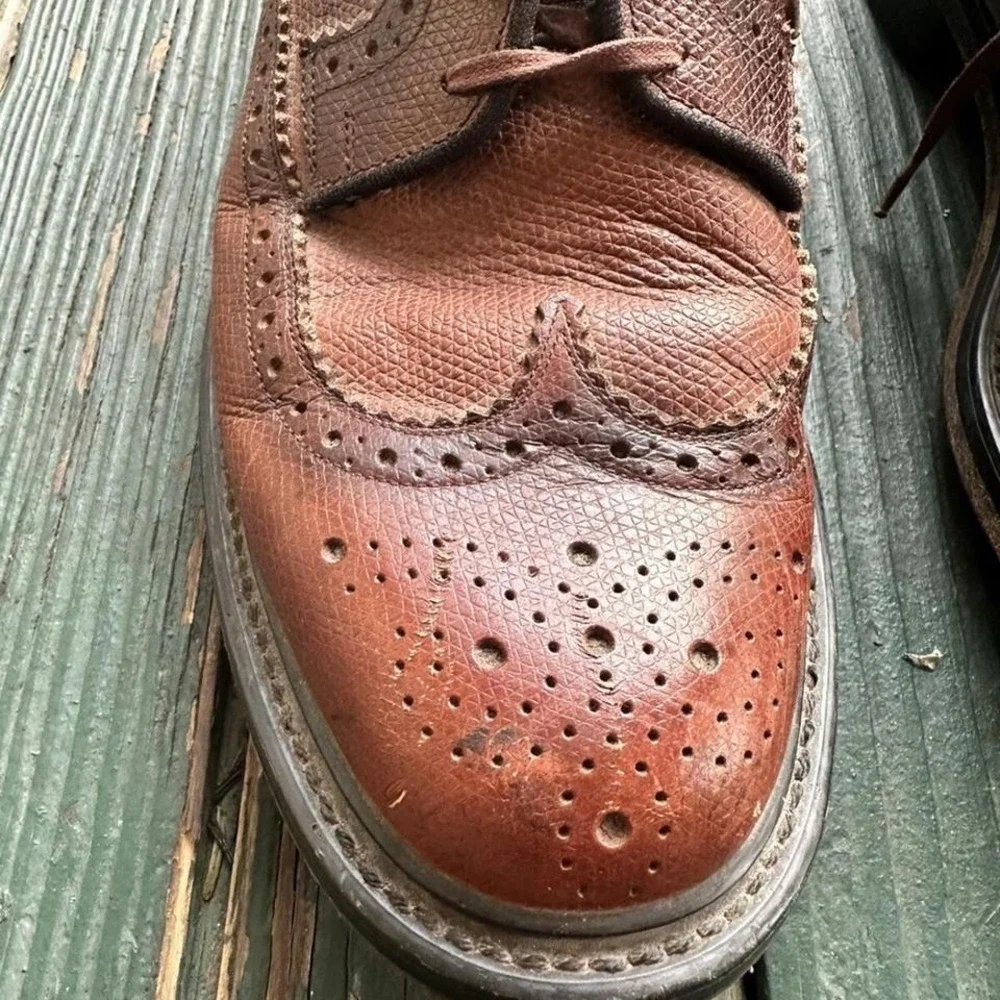 SEARS Vintage‎ Derby Dress Shoes Size 9 1/2 D Brogue Long Wingtips Brown